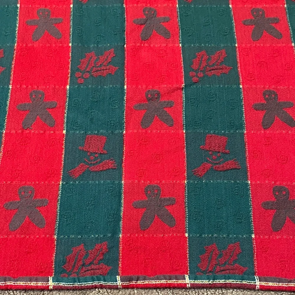 Festive Red and Green Holiday Blanket with Gold & White Trim Snowmen Festive Che